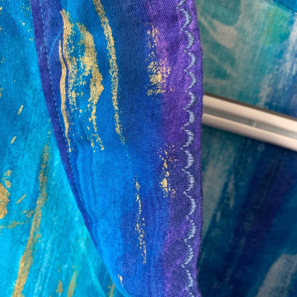 Abstract Art-To-Wear Blue Purple Button Front Artsy Boho Blouse - Picture 10 of 11